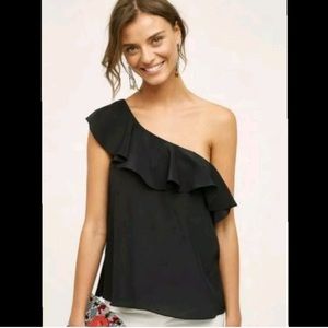 Anthropologie Maeve One-Shoulder Ruffle Blouse